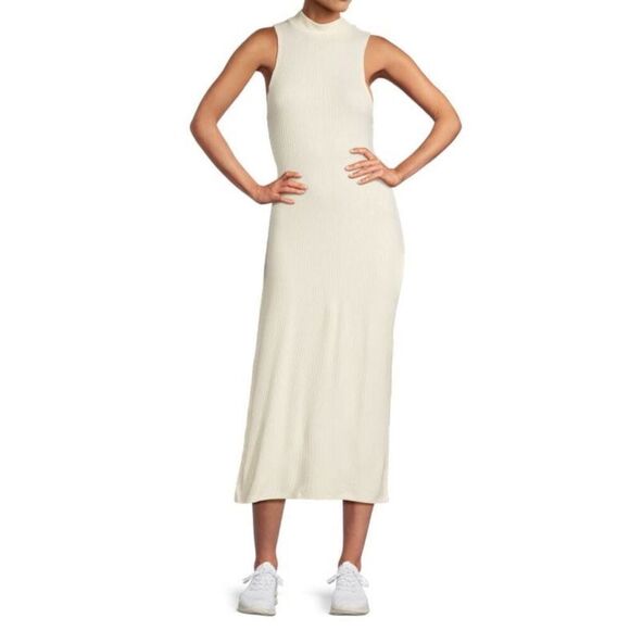 $125 Prana Well Traveled Rib-Knit Mockneck Midi Dress size large - Picture 2 of 9